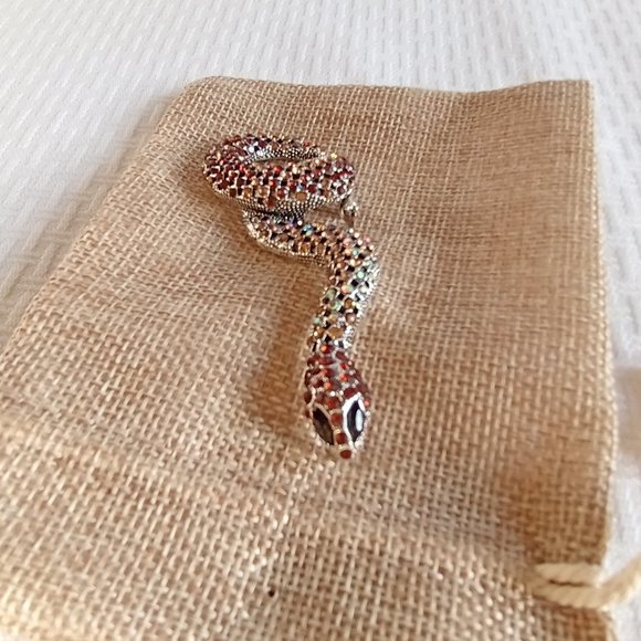 Brown Rhinestone Snake Pin Broach - Picture 2 of 4